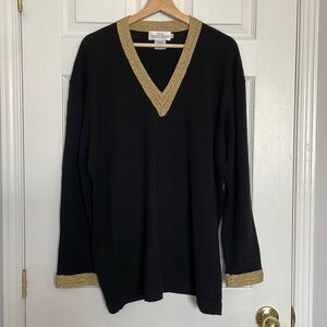 Ports Trademark Design vintage black wool sweater with metallic gold trim